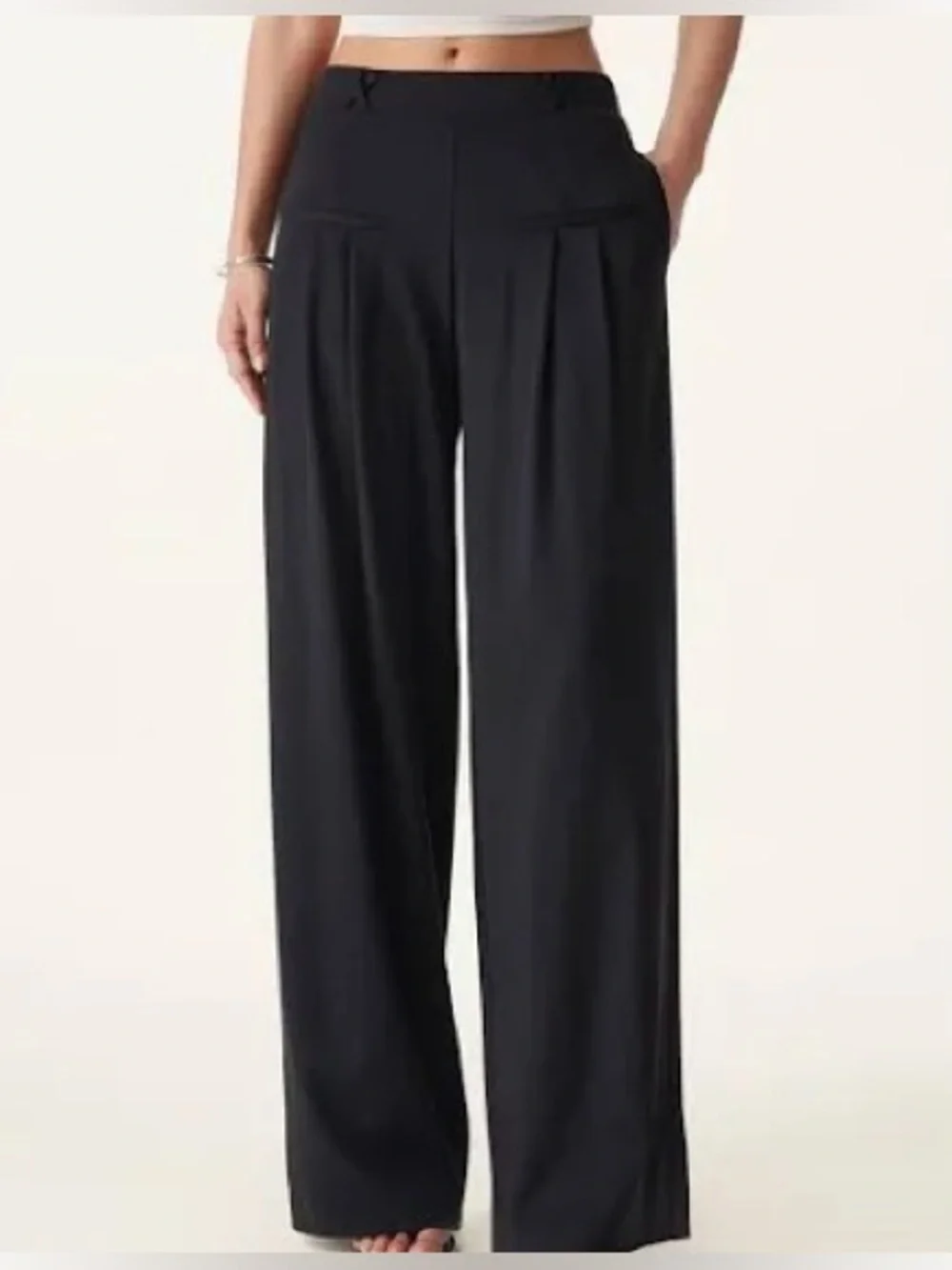 OGL Drapey Bamboo Ponte Mid Rise Wide Leg Trouser with Pockets Black NWT X Small - Picture 1 of 16